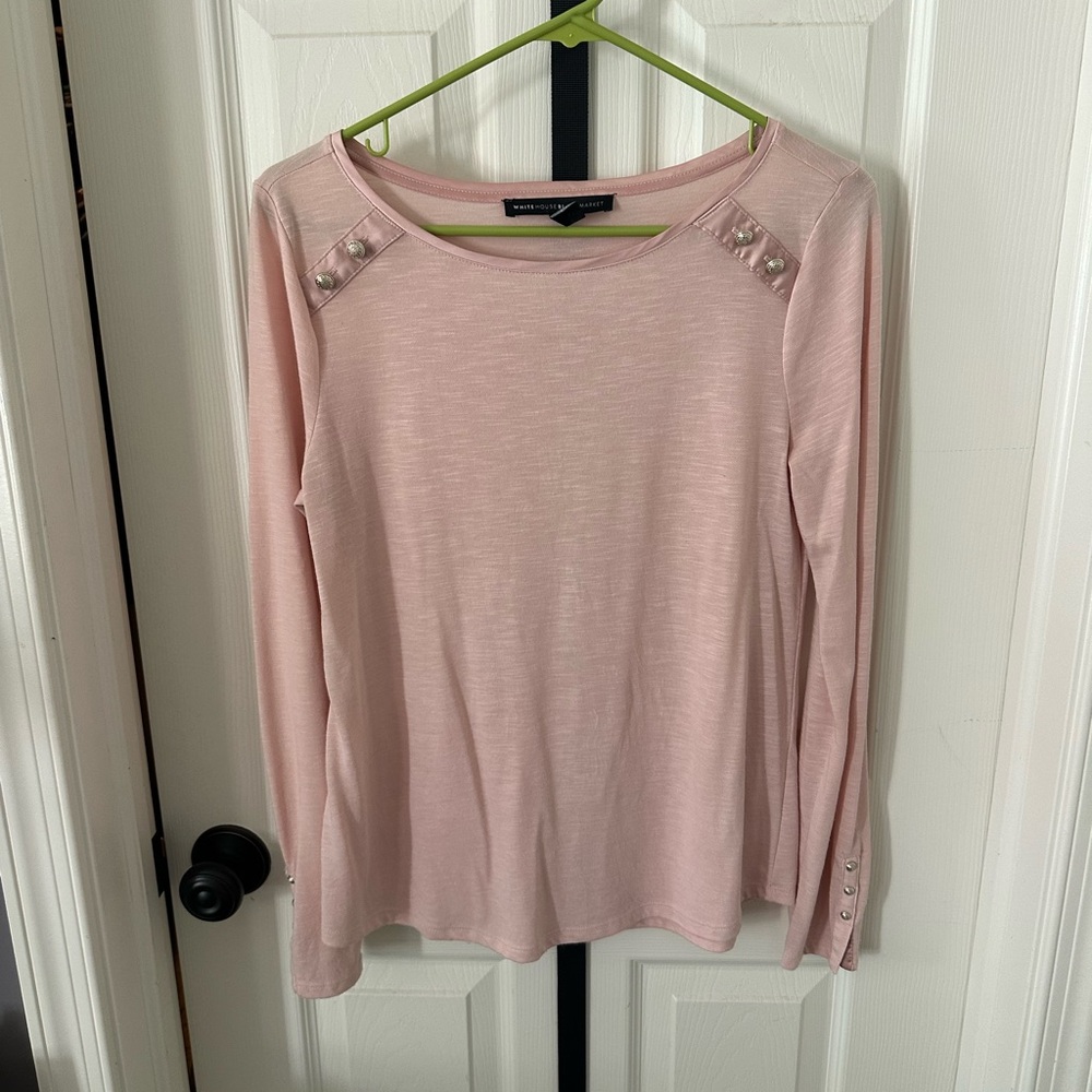 White House Black Market Blush Button-Accent Blouse
